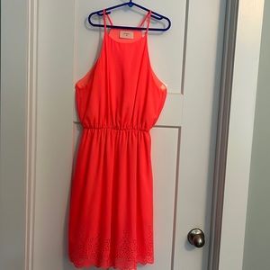 Everly coral dress beautiful cut out detail at hem Fully lined elastic waist